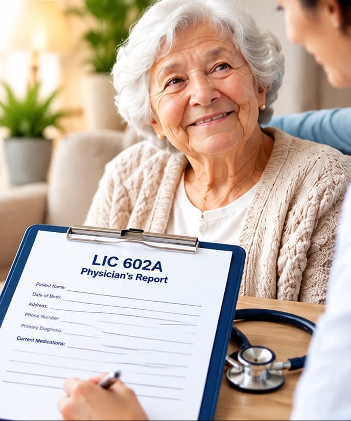 Physician's Report LIC 602A form review consultation with doctor and senior